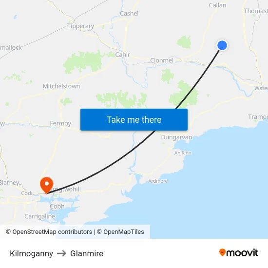 Kilmoganny to Glanmire map