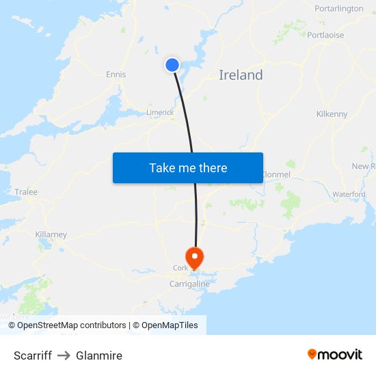 Scarriff to Glanmire map