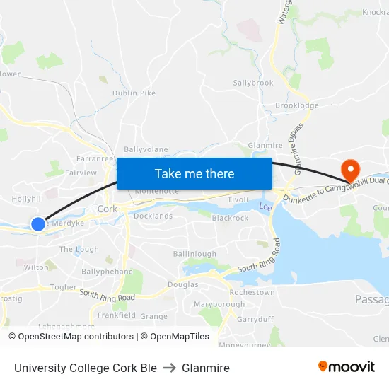 University College Cork Ble to Glanmire map