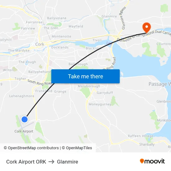 Cork Airport ORK to Glanmire map