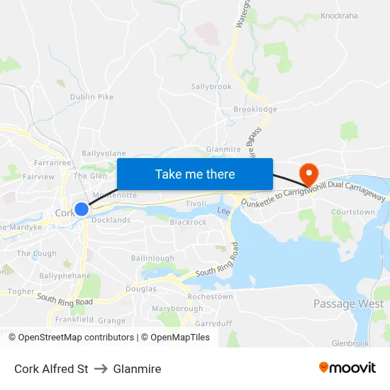 Cork Alfred St to Glanmire map
