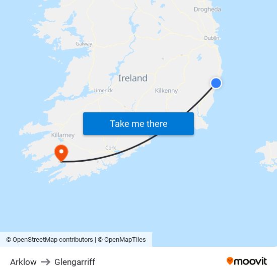 Arklow to Glengarriff map