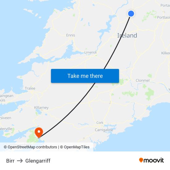 Birr to Glengarriff map