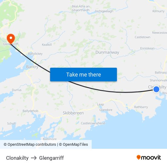 Clonakilty to Glengarriff map