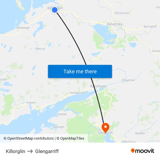 Killorglin to Glengarriff map