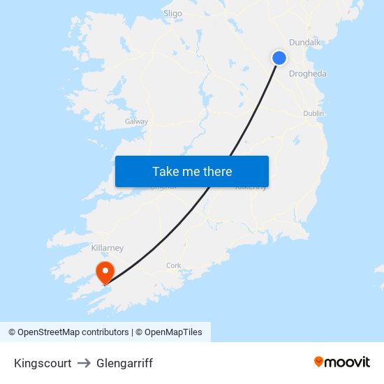 Kingscourt to Glengarriff map