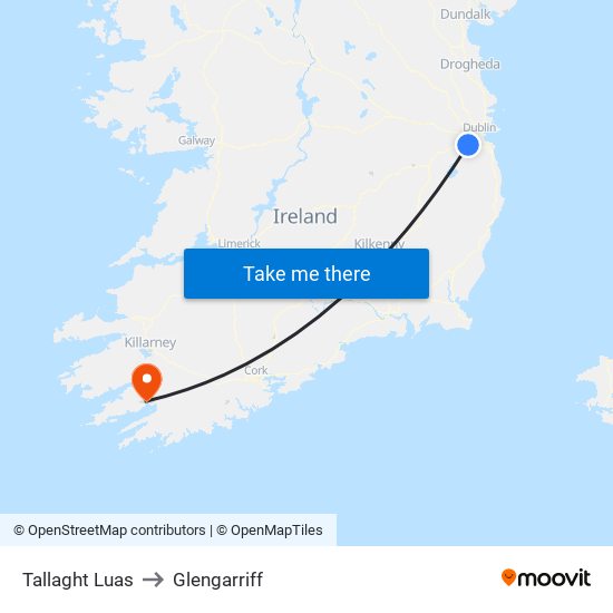Tallaght Luas to Glengarriff map