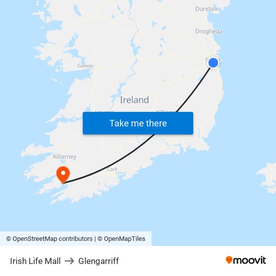 Irish Life Mall to Glengarriff map