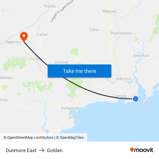 Dunmore East to Golden map