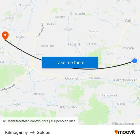Kilmoganny to Golden map
