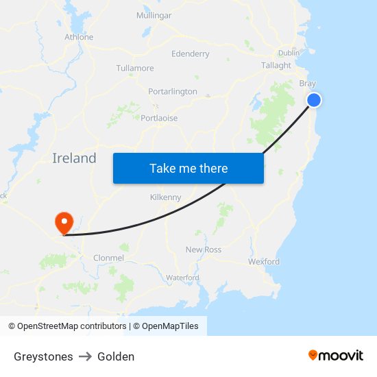 Greystones to Golden map