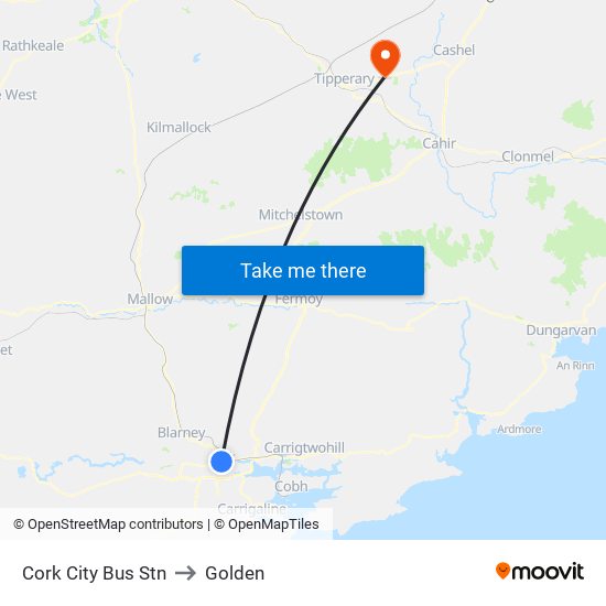 Cork City Bus Stn to Golden map