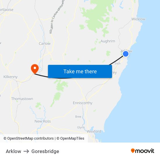 Arklow to Goresbridge map