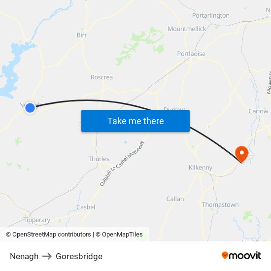 Nenagh to Goresbridge map