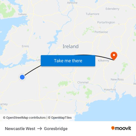 Newcastle West to Goresbridge map
