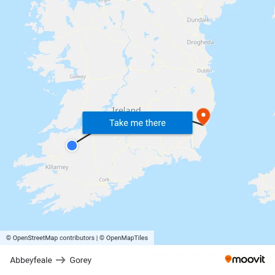 Abbeyfeale to Gorey map