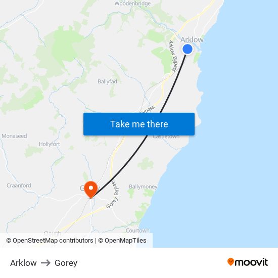 Arklow to Gorey map