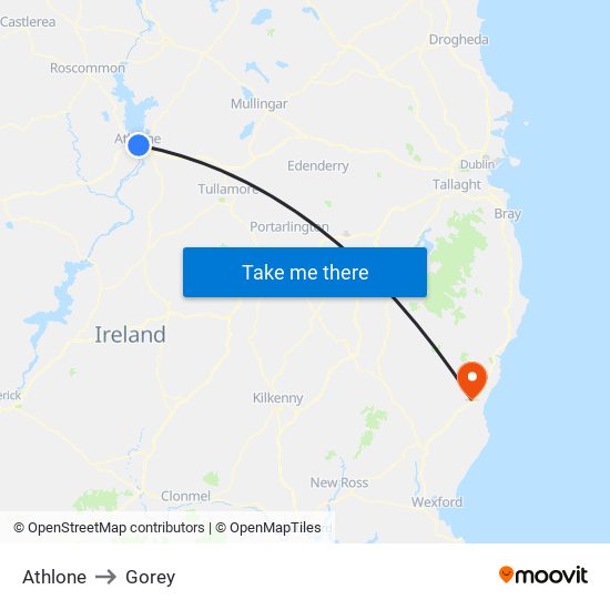 Athlone to Gorey map