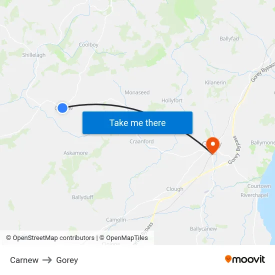 Carnew to Gorey map