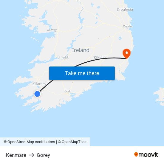 Kenmare to Gorey map