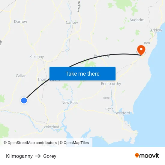 Kilmoganny to Gorey map