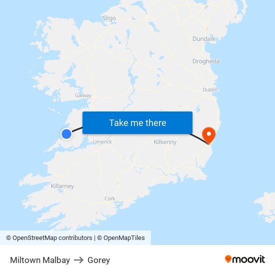 Miltown Malbay to Gorey map