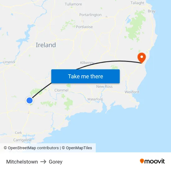 Mitchelstown to Gorey map