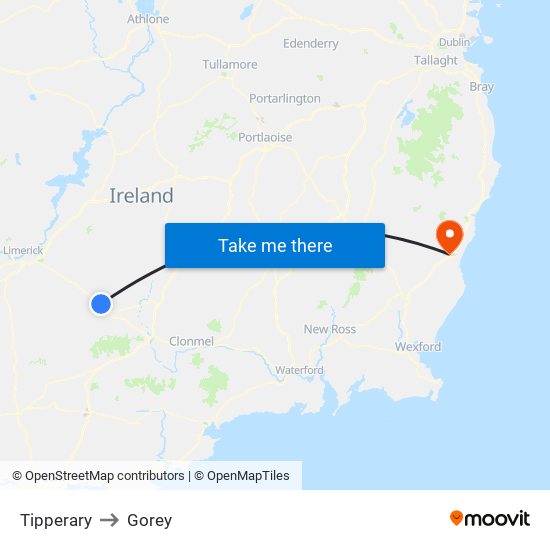 Tipperary to Gorey map