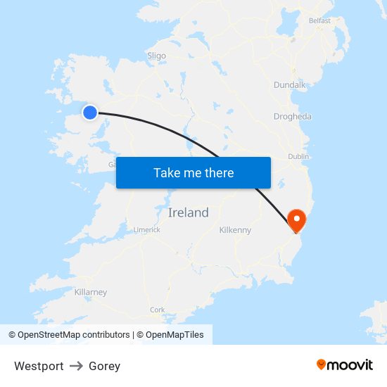 Westport to Gorey map