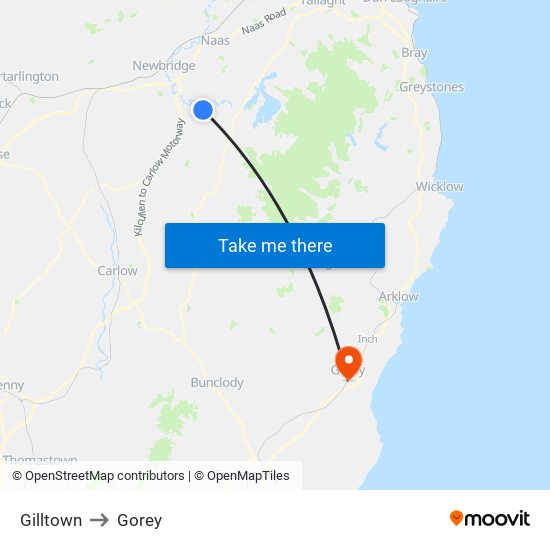 Gilltown to Gorey map