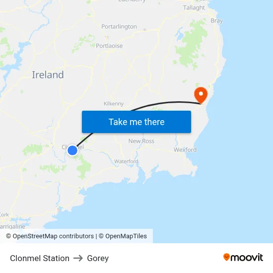 Clonmel Station to Gorey map
