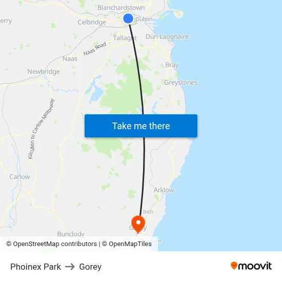 Phoinex Park to Gorey map