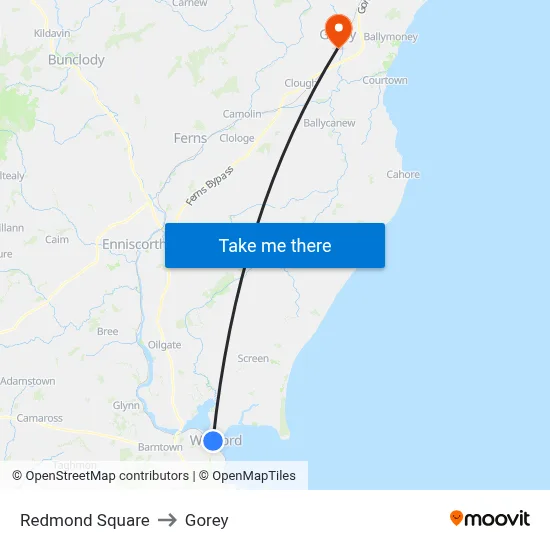 Redmond Square to Gorey map
