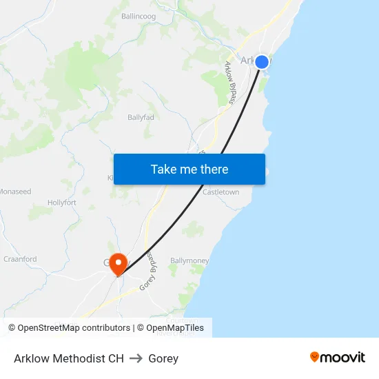 Arklow Methodist CH to Gorey map