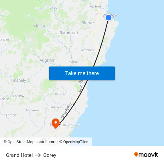 Grand Hotel to Gorey map