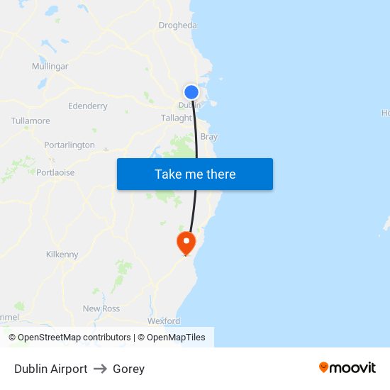 Dublin Airport to Gorey map