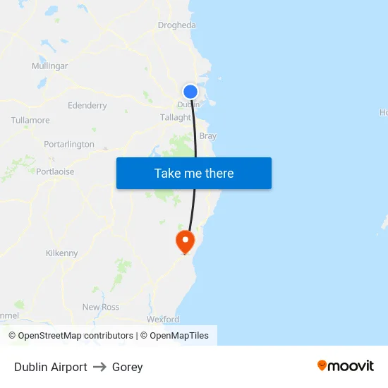 Dublin Airport to Gorey map