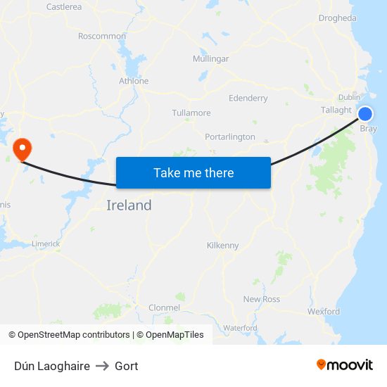 Dún Laoghaire to Gort map