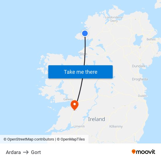 Ardara to Gort map