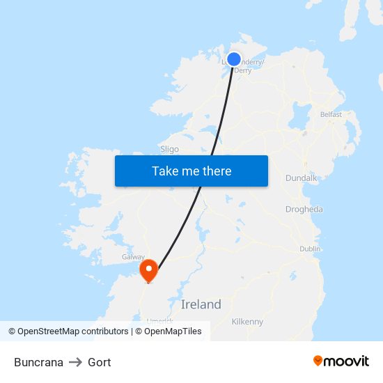 Buncrana to Gort map