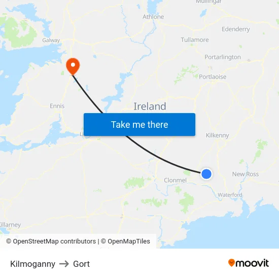 Kilmoganny to Gort map