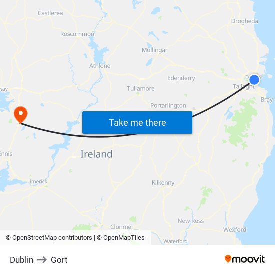 Dublin to Gort map