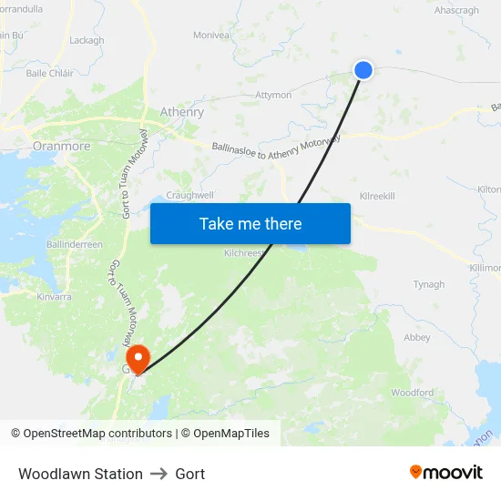 Woodlawn Station to Gort map
