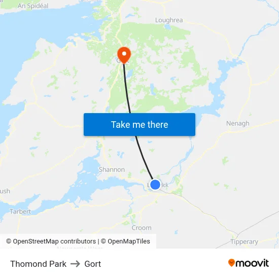 Thomond Park to Gort map