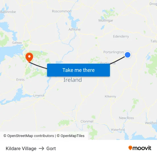 Kildare Village to Gort map