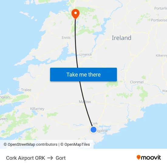 Cork Airport ORK to Gort map