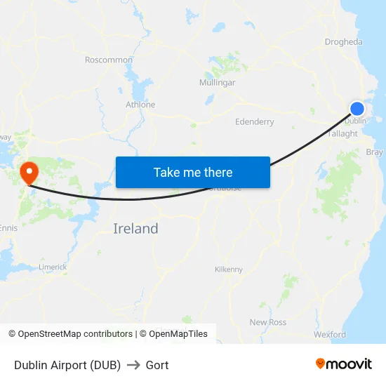 Dublin Airport (DUB) to Gort map