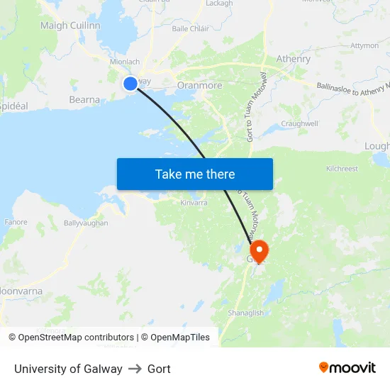 University of Galway to Gort map