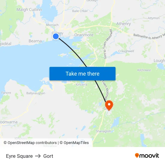 Eyre Square to Gort map
