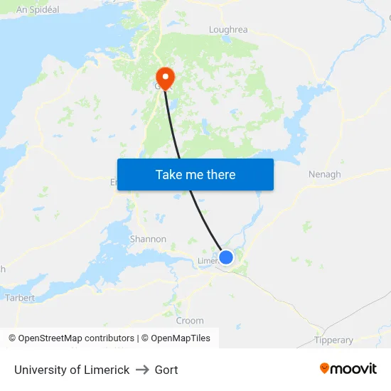 University of Limerick to Gort map